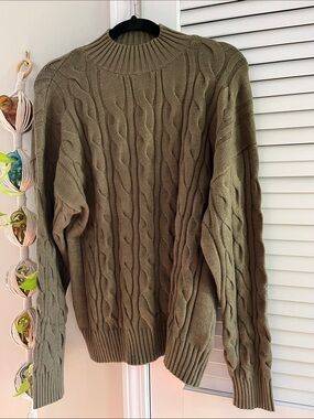 Olive Cable Knit Sweater - Classic Crew